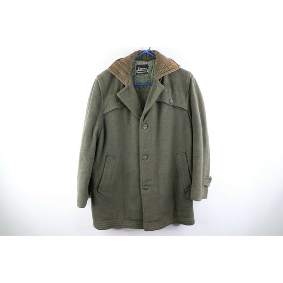 Vintage 50s Rockabilly Mens Large Heavyweight Wool Button Trench